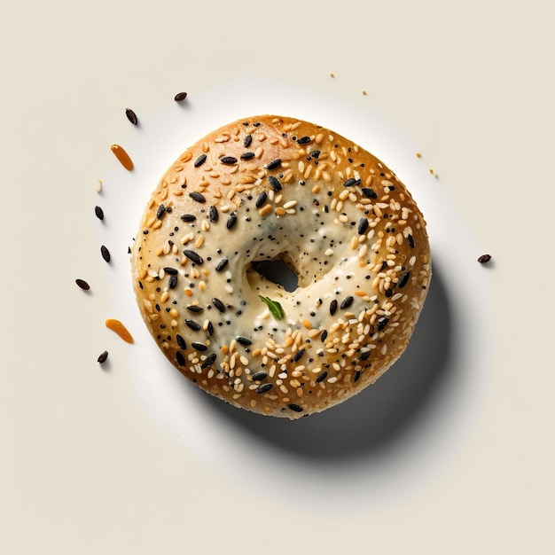 A bagel with sesame seeds on it