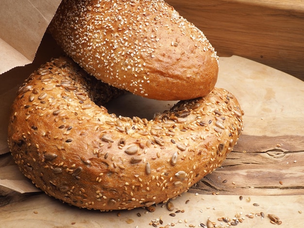 A bagel with sesame seeds on it