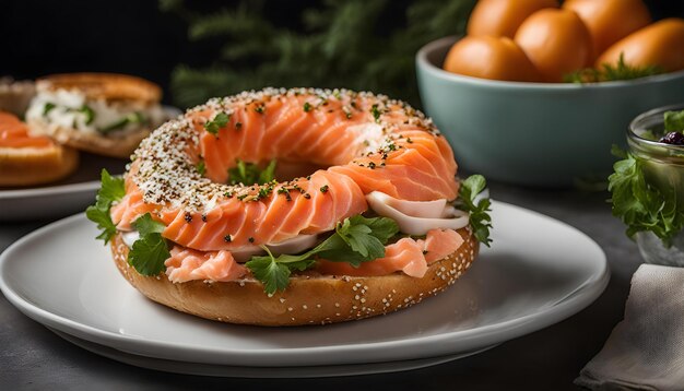 a bagel with sesame seeds and sprinkled on top of it