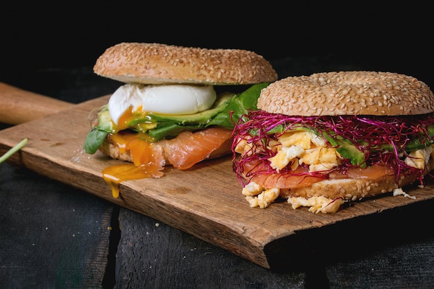 Bagels with salmon and egg