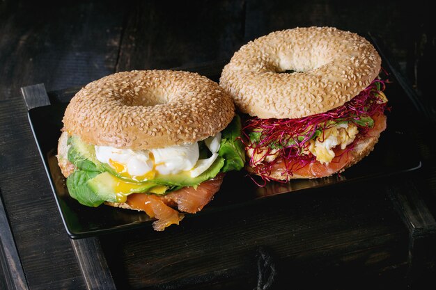 Bagels with salmon and egg