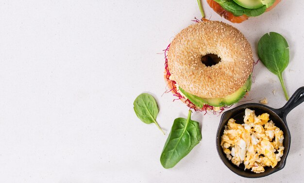 Bagels with salmon and egg