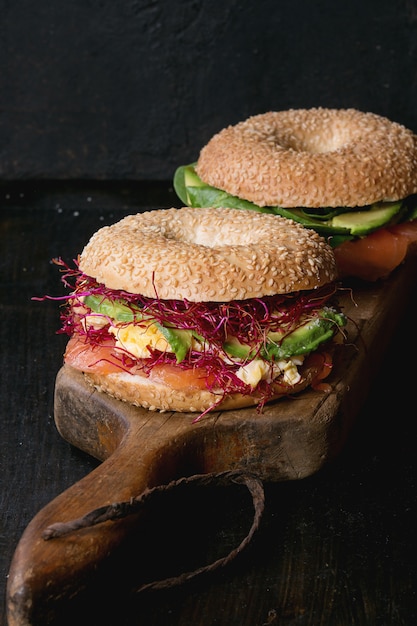 Bagels with salmon and egg