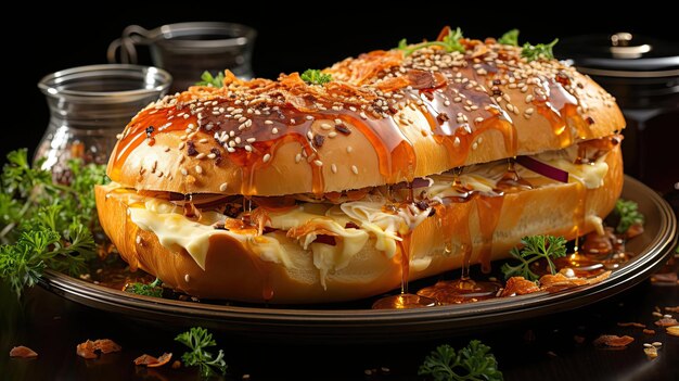 bagels with sesame sprinkles on wooden table with blurred background