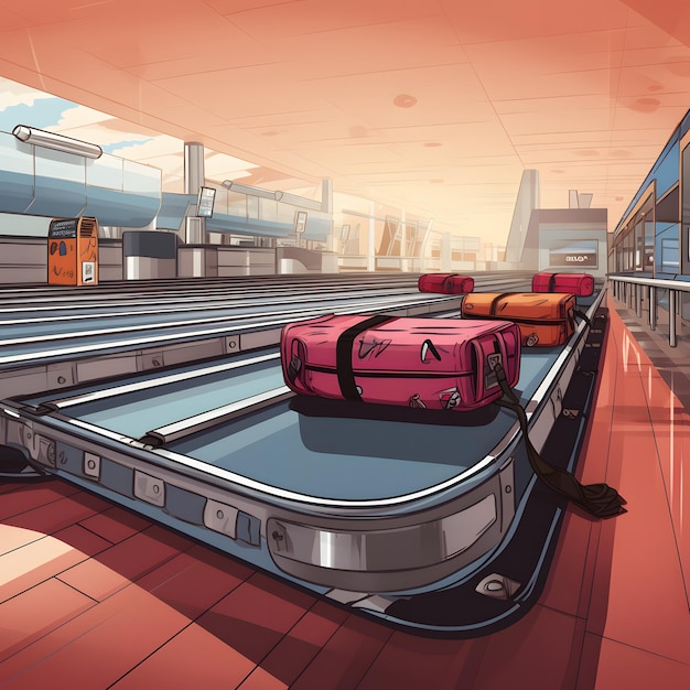 Photo baggage claim luggage conveyor belt with suitcase