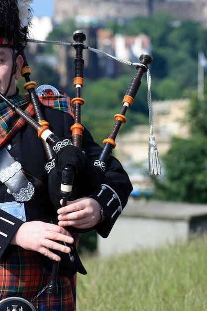 Bagpiper playing in Edinburgh