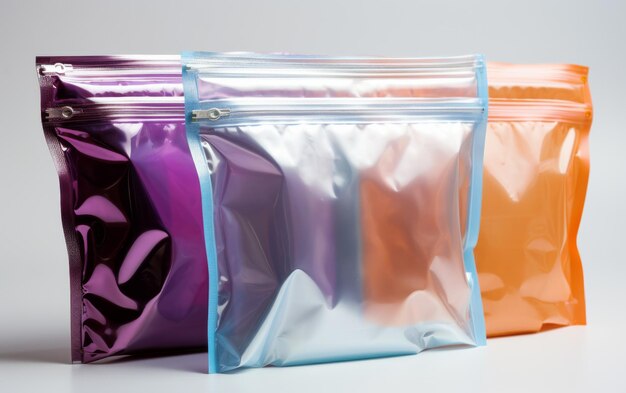 Photo bags of different colors arranged in a row