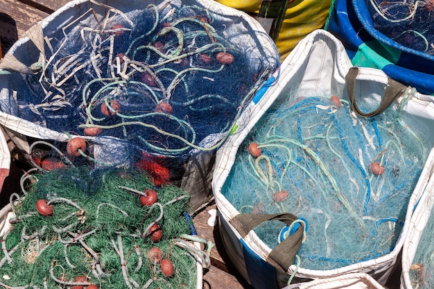 Bags of fishing nets on the jetty at Latchi Cyprus