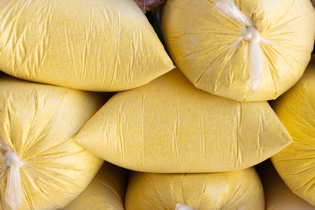 Bags full of yellow flour