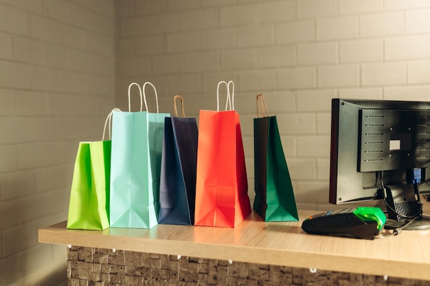 Bags for shopping in a clothing store