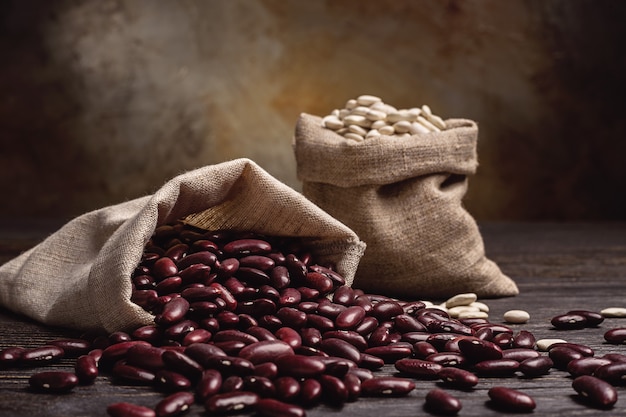 Bags with red and white beans.