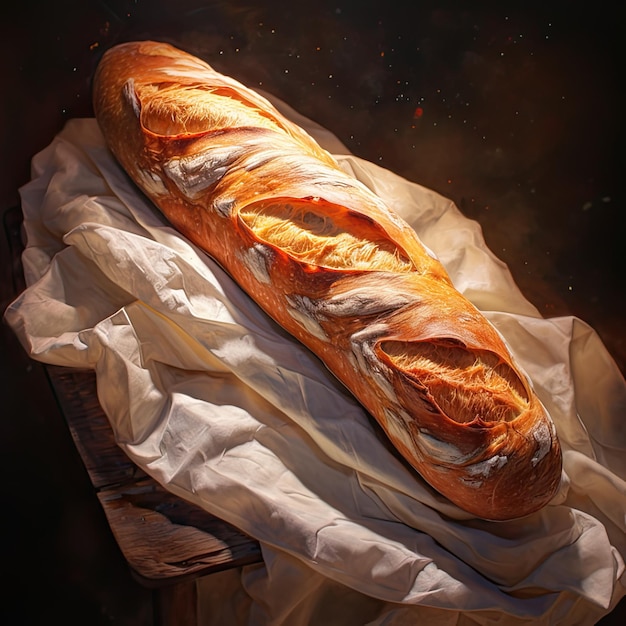 Baguette bread on black background