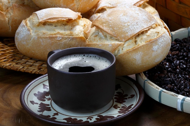 baguette bread and coffee at the bakery