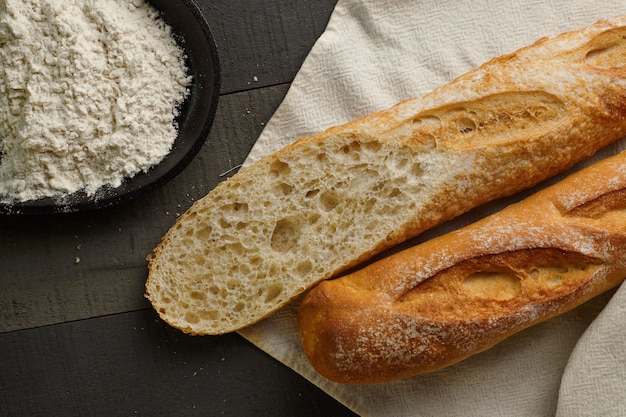 Baguette bread with flour