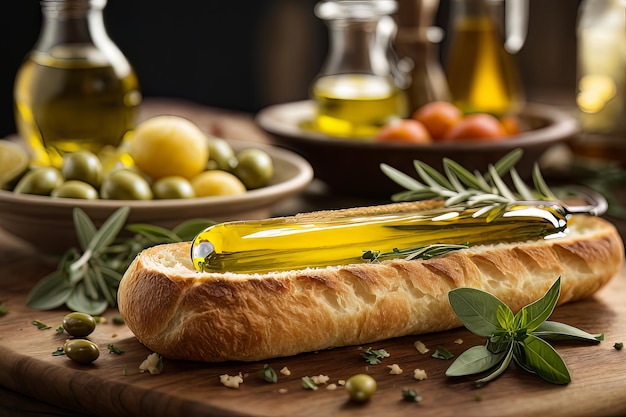 Baguette and Olive Oil Mediterranean Flavors