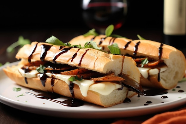 Baguette sandwich with brie cheese and balsamic glaze