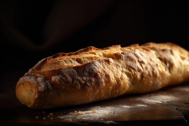 A baguette on a wooden surface