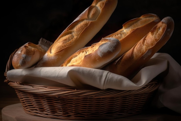 Baguettes made in a Boulangerie in France in a basket