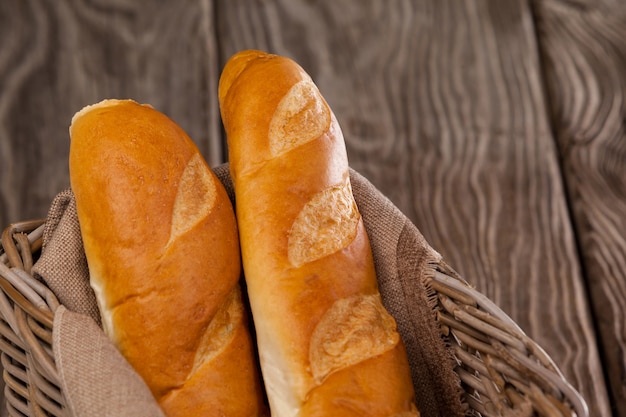 Baguettes in wicker basket