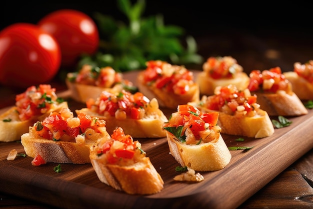 Baguettestyle bruschetta bitesized pieces with garlic kernels