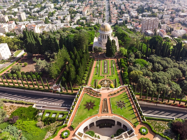 Baha'i Gardens top aerial view