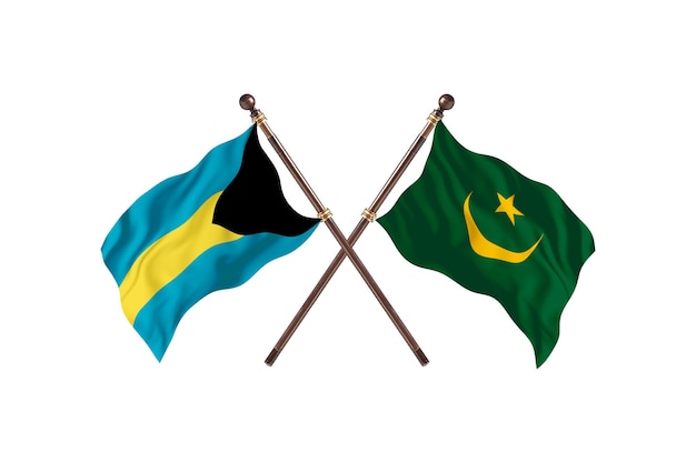 Bahama's versus Mauritanië twee landen vlaggen achtergrond
