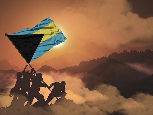 Bahamas flag being Hoisted on Victory Day