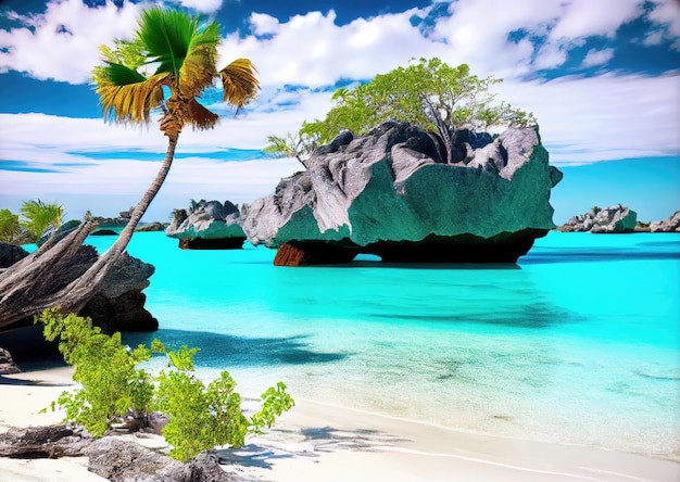 Пейзаж Багамских островов с горами Generative AI Art Красивый вид