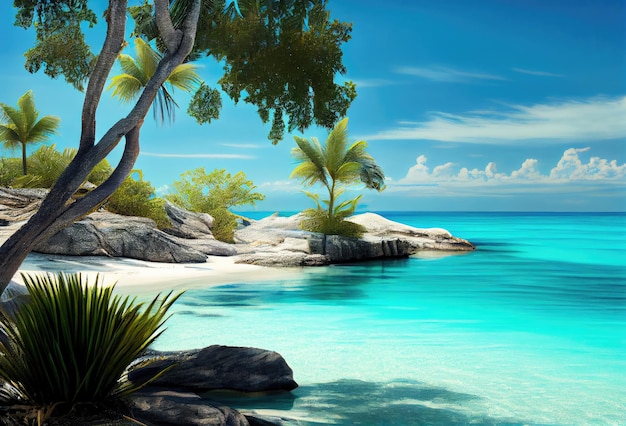 Пейзаж Багамских островов с горами Generative AI Art Красивый вид