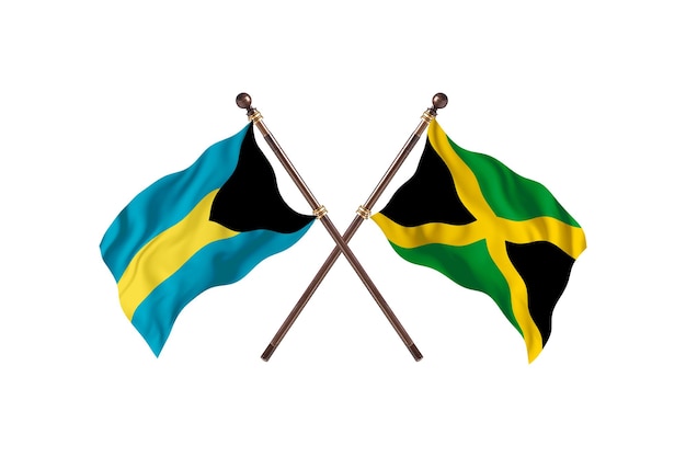 バハマ対ジャマイカ2カ国旗の背景