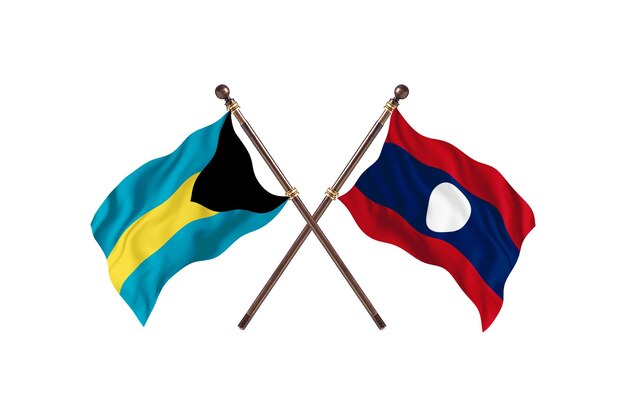 Bahamas versus Laos Two Countries Flags Background