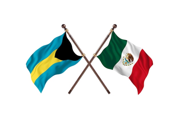 Bahamas versus Mexico Two Countries Flags Background