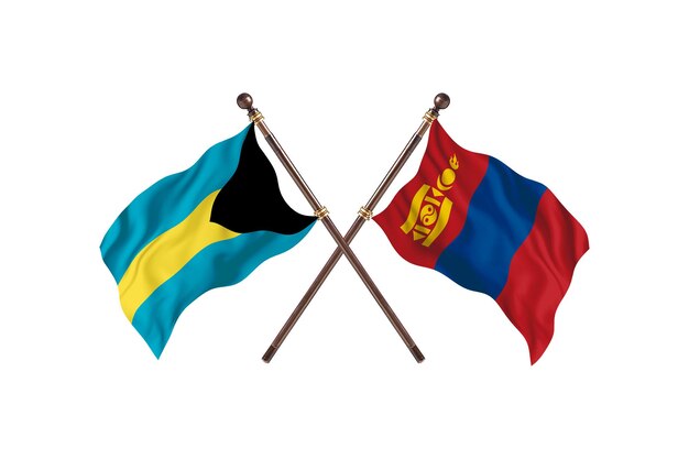 Bahamas versus Mongolia Two Countries Flags Background