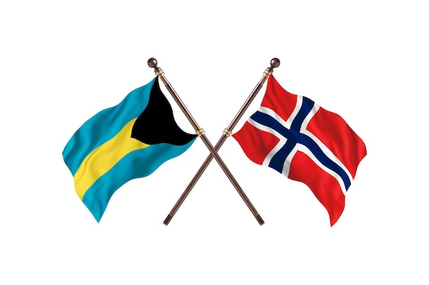 Bahamas versus North Korea  Two Countries Flags Background