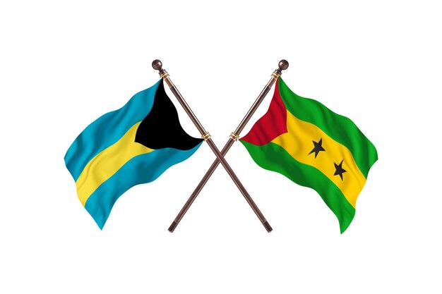 Bahamas versus Sao Tome and Principe Two Countries Flags Background