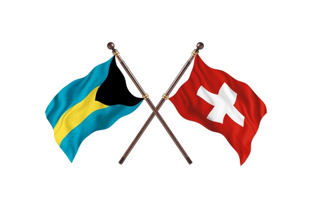 Bahamas versus Switzerland Two Countries Flags Background