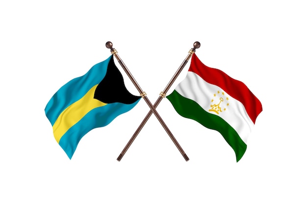 Bahamas versus Tajikistan Two Countries Flags Background