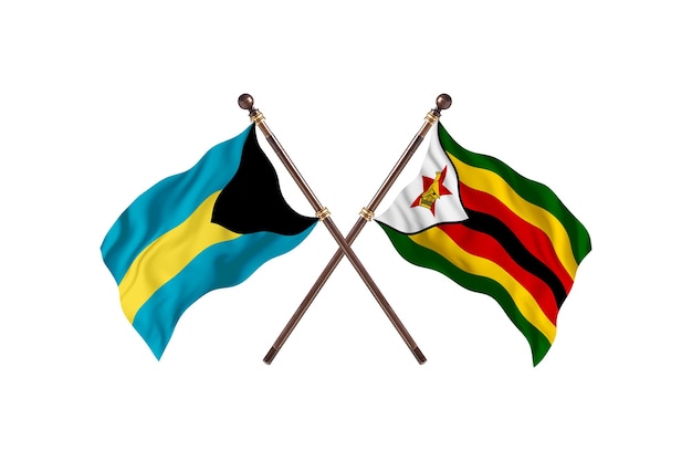 Bahamas versus Zimbabwe Two Countries Flags Background