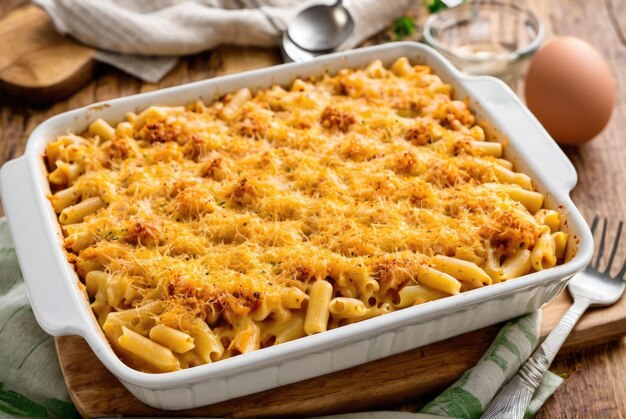 Bahamian Macaroni and Cheese Een kaasige gebakken pasta gerecht gemaakt met elleboog macaroni