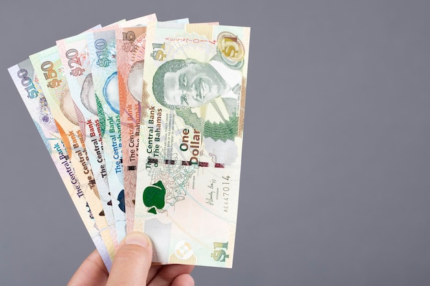 灰色の背景にバハマのお金