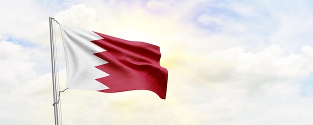 Bahrain flag waving on sky background 3D Rendering