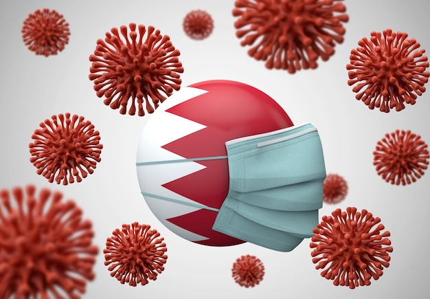 Флаг бахрейна с защитной маской для лица концепция коронавируса d рендеринг