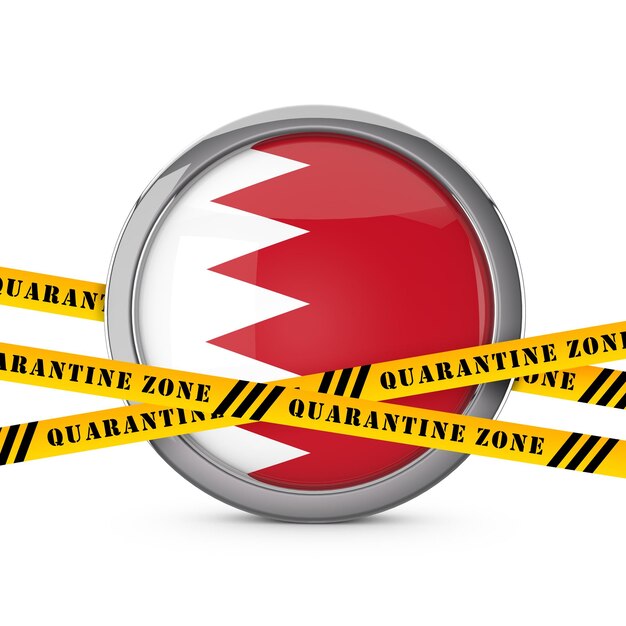 Bahrain flag with yellow quarantine warning security tape d render