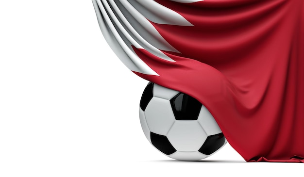 Bahrain national flag draped over a soccer football ball 3D Rendering