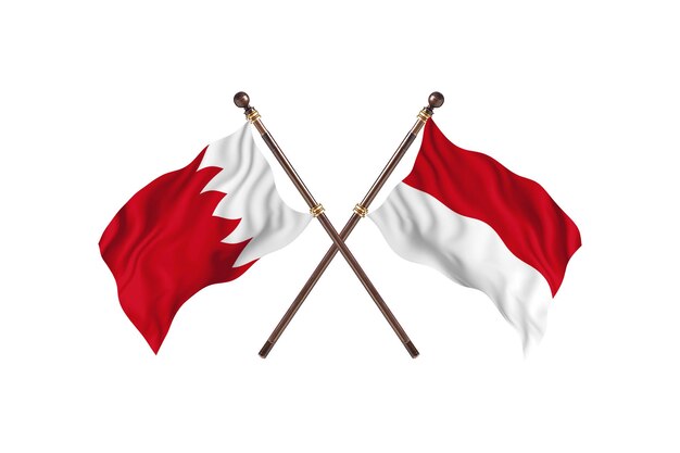 Bahrain versus Indonesia Two Countries Flags Background