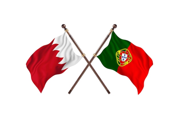 Bahrain versus Portugal Two Countries Flags Background