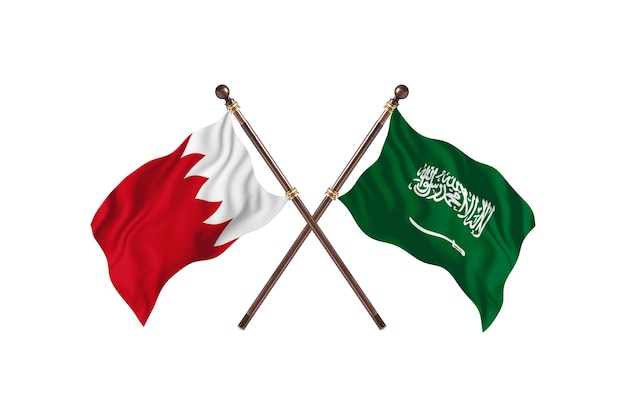 Bahrain versus Saudi Arabia Two Countries Flags Background