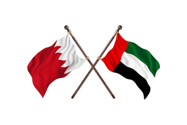 Bahrain versus United Arab Emirates Two Countries Flags Background