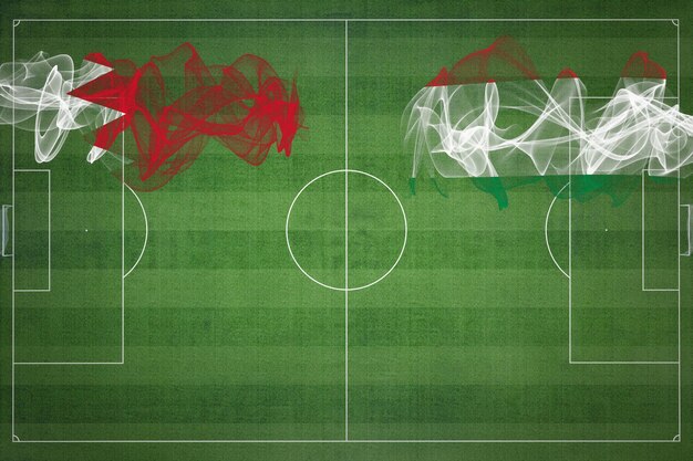Bahrain vs hungary soccer match national colors national flags soccer field football game competition concept copy space