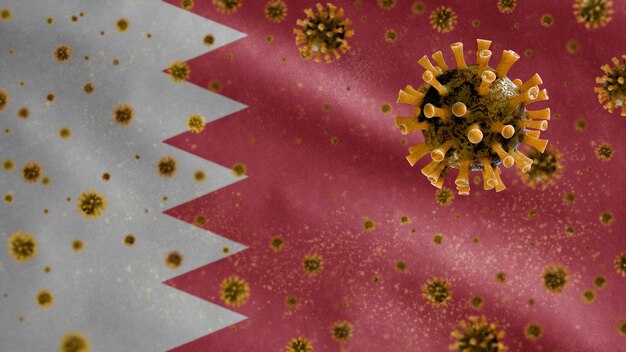 Bahrainis waving flag and coronavirus microscope virus